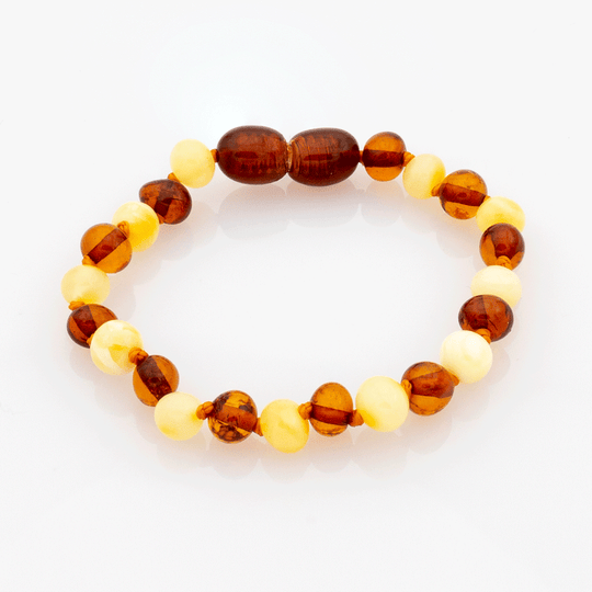 Baby Bernsteinarmband Barockperlen - Mehrfarbig - Weiß