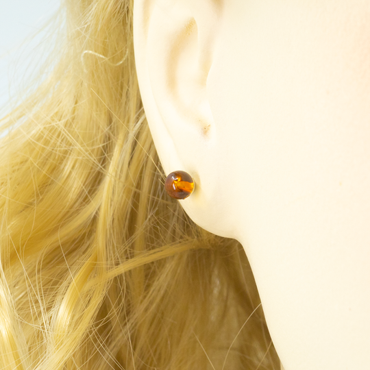 Clous d'oreilles Ambre Perle et Argent Sterling - Miel