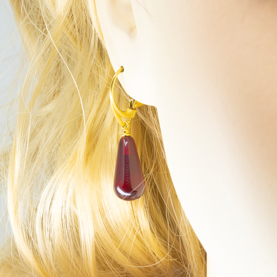 Boucles d'oreilles Ambre Goutte Premium et Argent Sterling - Cognac