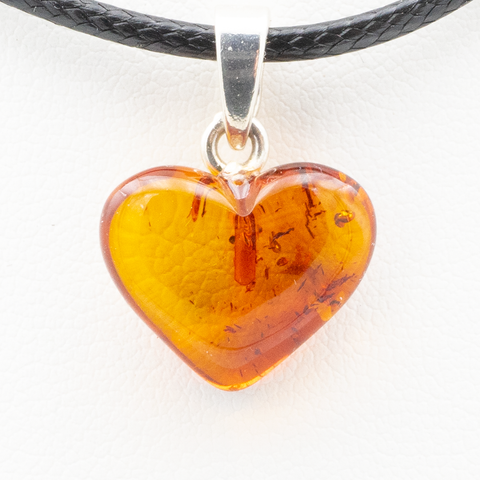 Pendentif Ambre Coeur et Argent Sterling - Cognac