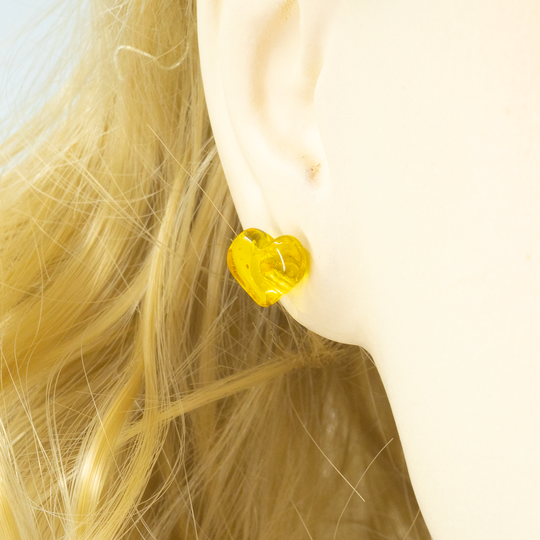 Clous d'oreilles Ambre Coeur et Argent Sterling - Citron