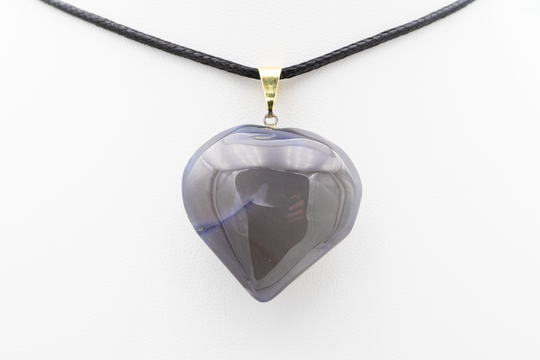 Pendentif Coeur en Agate Bleu-Gris 2.9 cm