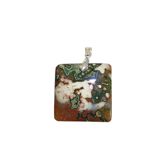 Pendentif Jaspe Orbiculaire Carré – Équilibre Cellulaire et Stabilité Émotionnelle