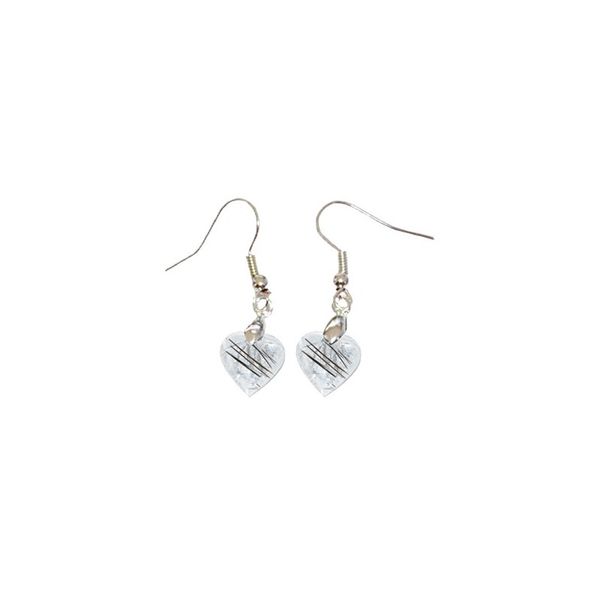 Boucles d'Oreilles Quartz Inclusions de Tourmaline Coeur