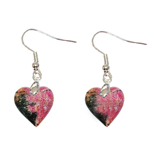 Boucles d’Oreilles Rhodonite Cœur – Apaisement, Amour & Confiance en Soi