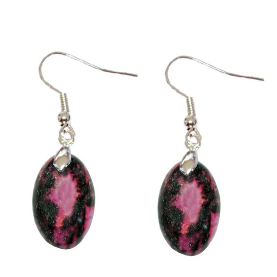 Boucles d’Oreilles Rhodonite Ovale – Apaisement, Courage & Équilibre Émotionnel