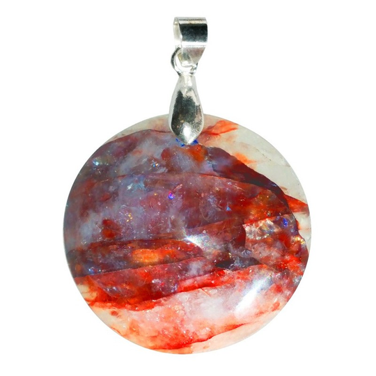 Pendentif Quartz Hématoïde Rouge Rond – Énergie Vitale, Équilibre & Transformation Émotionnelle