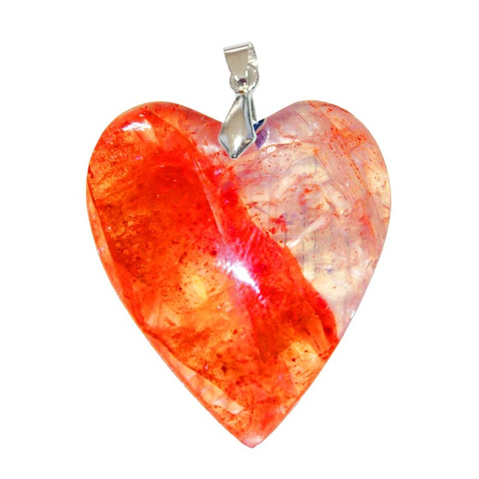Pendentif Quartz Hématoïde Rouge Cœur – Énergie Vitale, Transformation Émotionnelle & Force du Cœur