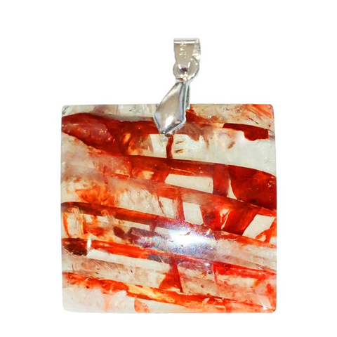 Pendentif Quartz Hématoïde Rouge Carré