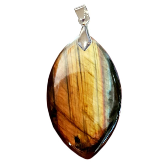 Schwarzer Labradorit-Regenbogen-Reflexionen Marquise-Anhänger