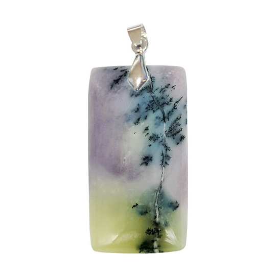 Pendentif Opale Violette & Verte Rectangle Fin – Apaisement et Protection