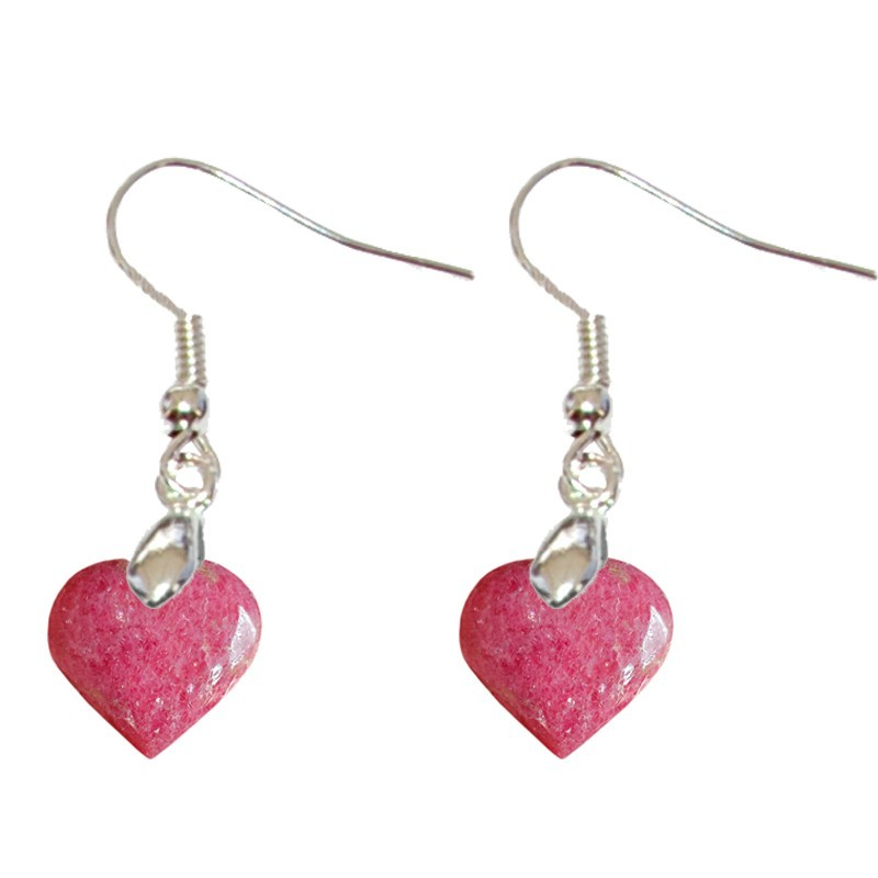 Boucles d’Oreilles Rhodonite Extra Cœur – Apaisement et Protection