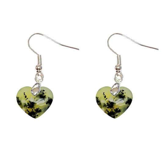Gelber dendritischer Opal (Merlinit) Herzohrringe