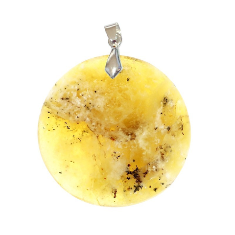 Pendentif Opale Dendritique Jaune (Merlinite) Rond