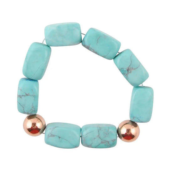 Bracelet extensible en magnésite et cuivre turquoise
