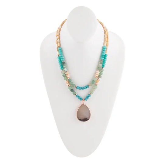 Collier turquoise coquille caramel