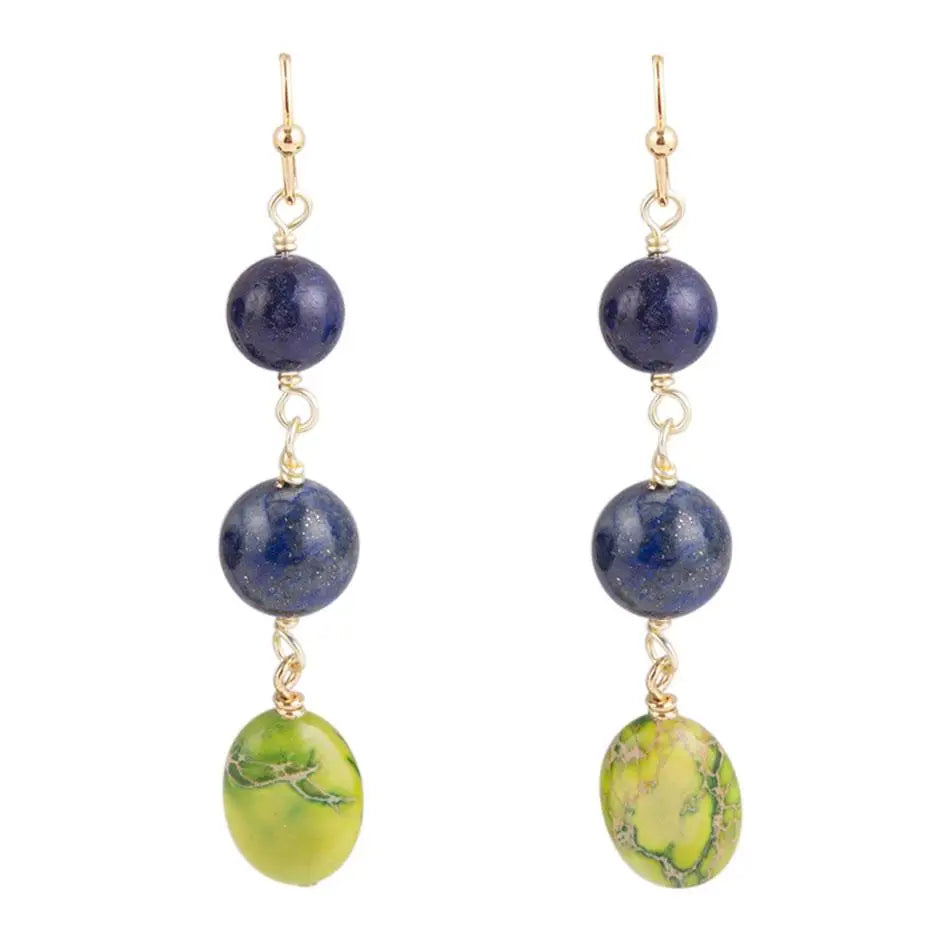 Pendants d'oreilles en lapis et jaspe