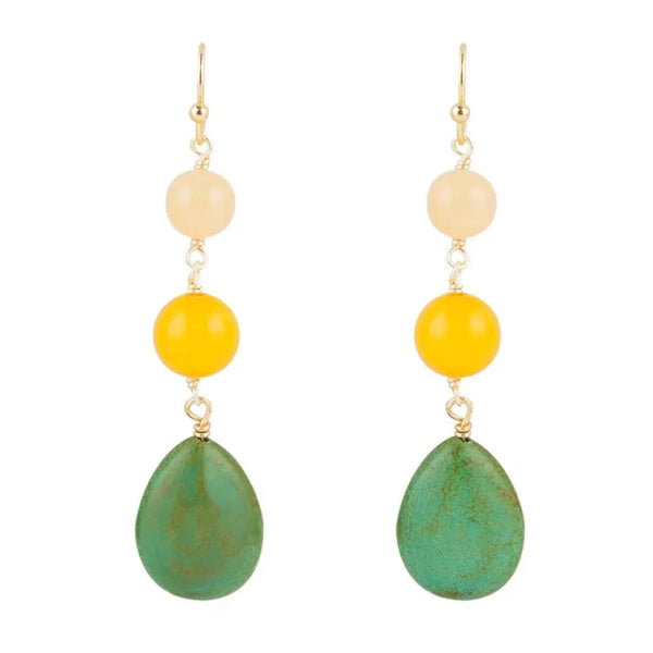 Boucles d'oreilles pendantes en jade jaune et turquoise en forme de larme