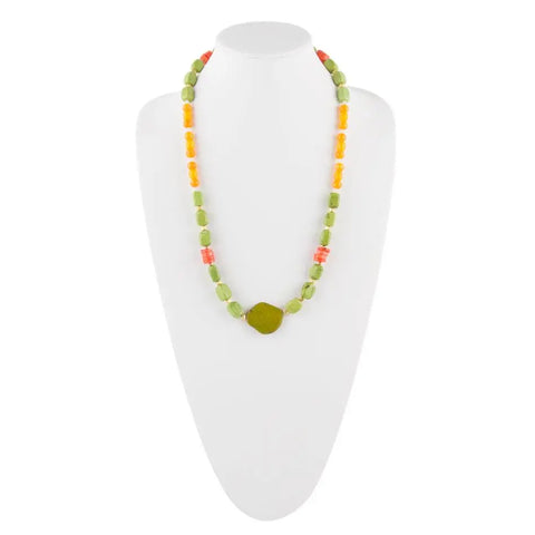 Collier en corail orange et jade jaune