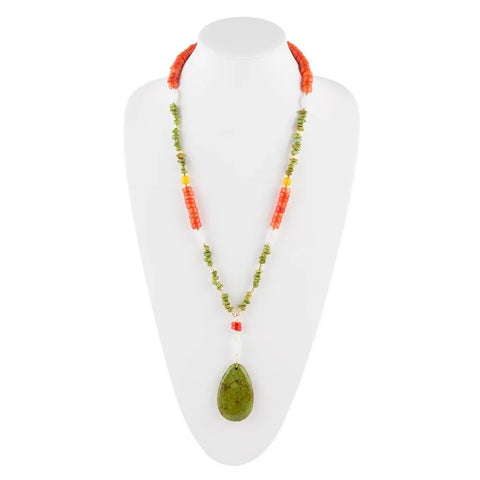 Collier Magnésite citron et corail orange