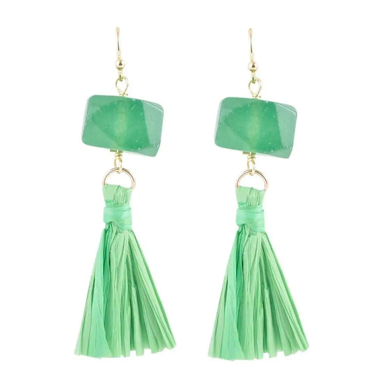 Boucle d'oreille raphia sur pierre - Jade