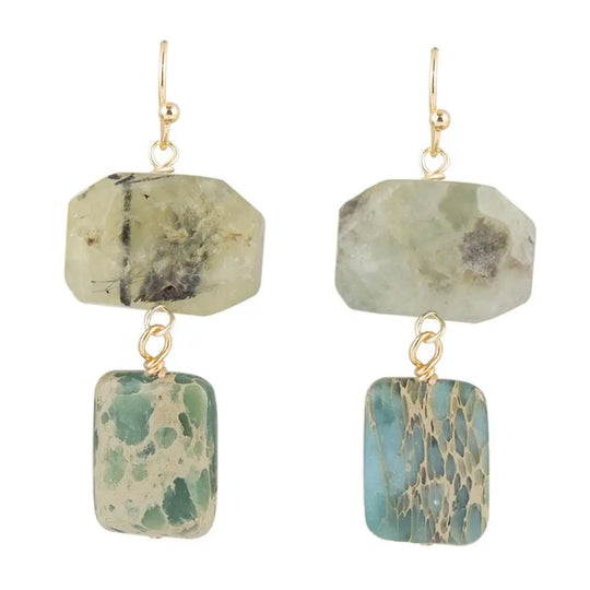 Boucles d'oreilles en prehnite et jaspe menthe