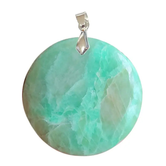 Pendentif Rond en Pierre de Lune Verte (Garniérite) – Estime & Dynamisme