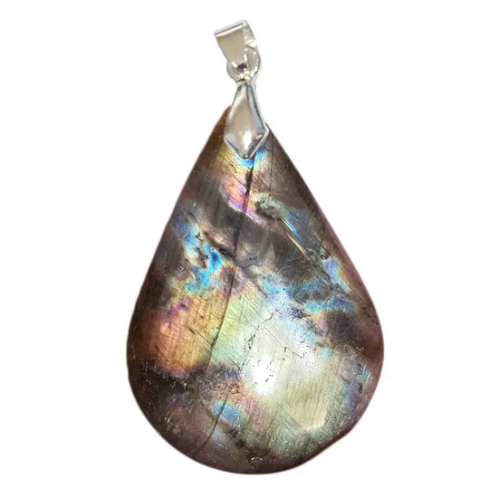 Pendentif Triangulaire en Labradorite Noire Arc-en-Ciel – Bouclier Énergétique & Éveil Intuitif