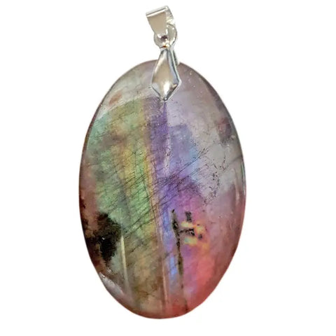 Pendentif Ovale en Labradorite Arc-en-Ciel Noire avec Reflets