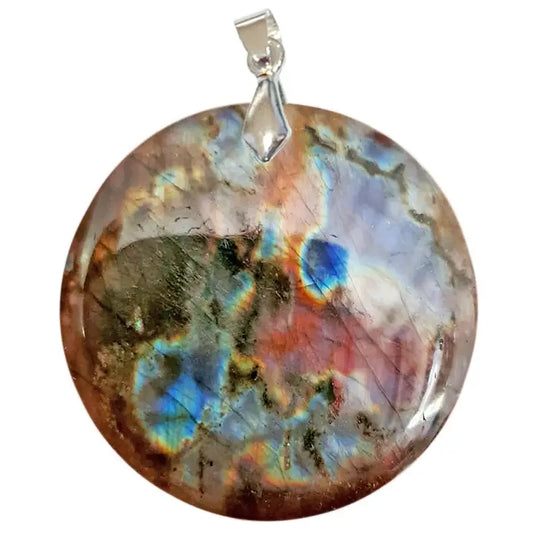 Pendentif Rond en Labradorite Noire Arc-en-Ciel – Protection & Aura Mystique