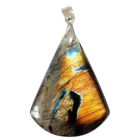 Pendentif Triangulaire en Labradorite Arc-en-Ciel Noire