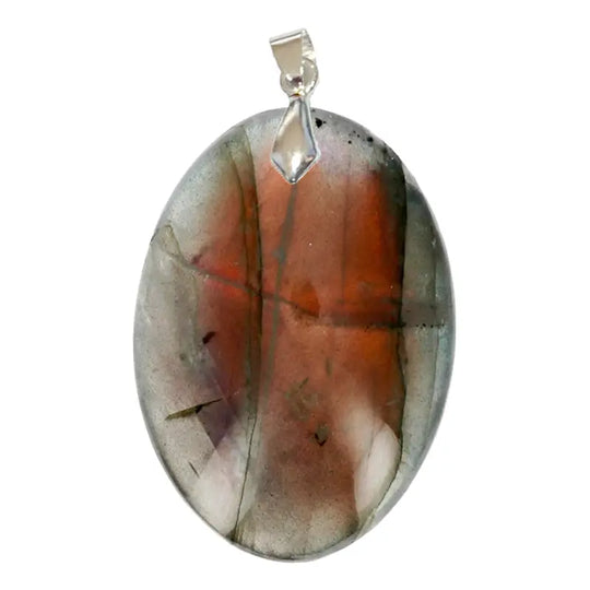 Pendentif Ovale en Labradorite Rouge et Violet – Protection & Rayonnement Élégant