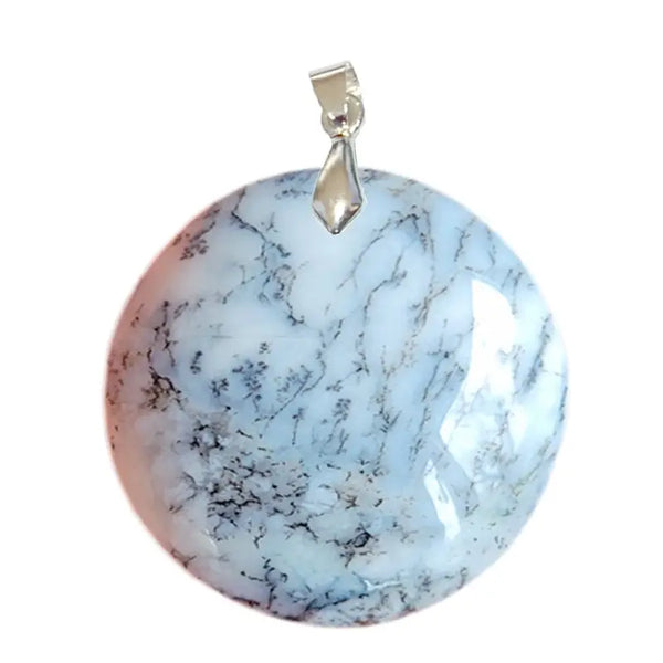 Pendentif Rond en Opale Dendritique (Merlinite)