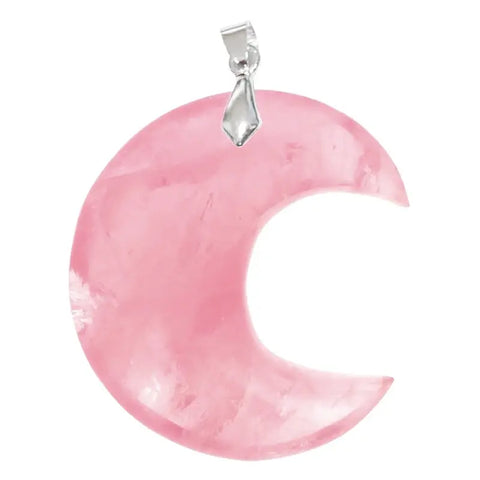 Pendentif Croissant de Lune en Quartz Rose Extra