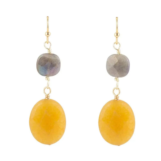 Boucles d'oreilles doubles en labradorite et quartz