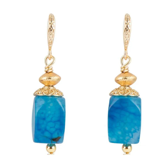 Boucles d'oreilles allongées en agate bleue