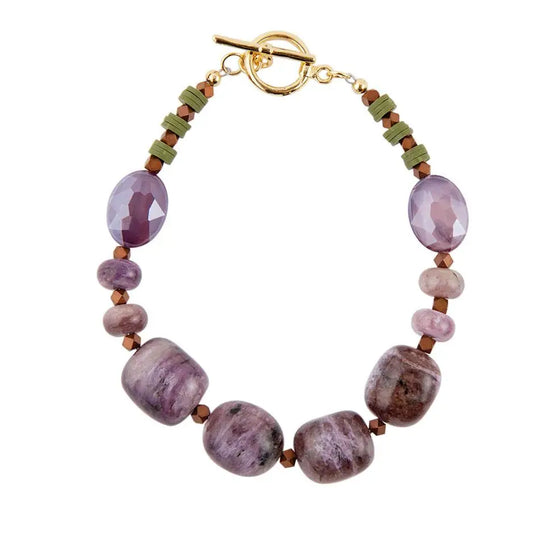 Bracelet à bascule en jaspe violet et cristal