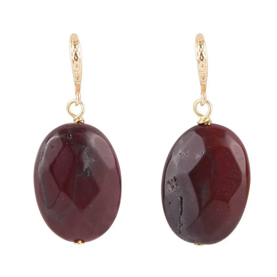 Boucles d'oreilles en pierre de jaspe violet et bronze